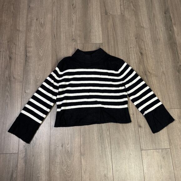 J.Crew Chunky Crewneck Sweater WMNS S Black White Merino Wool Alpaca Blend Knit - Picture 2 of 6